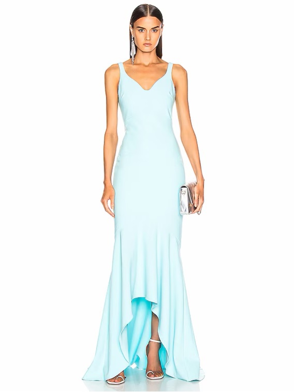 Cinq a Sept Blue Topaz Sade High-Low V-Neck Evening Dress